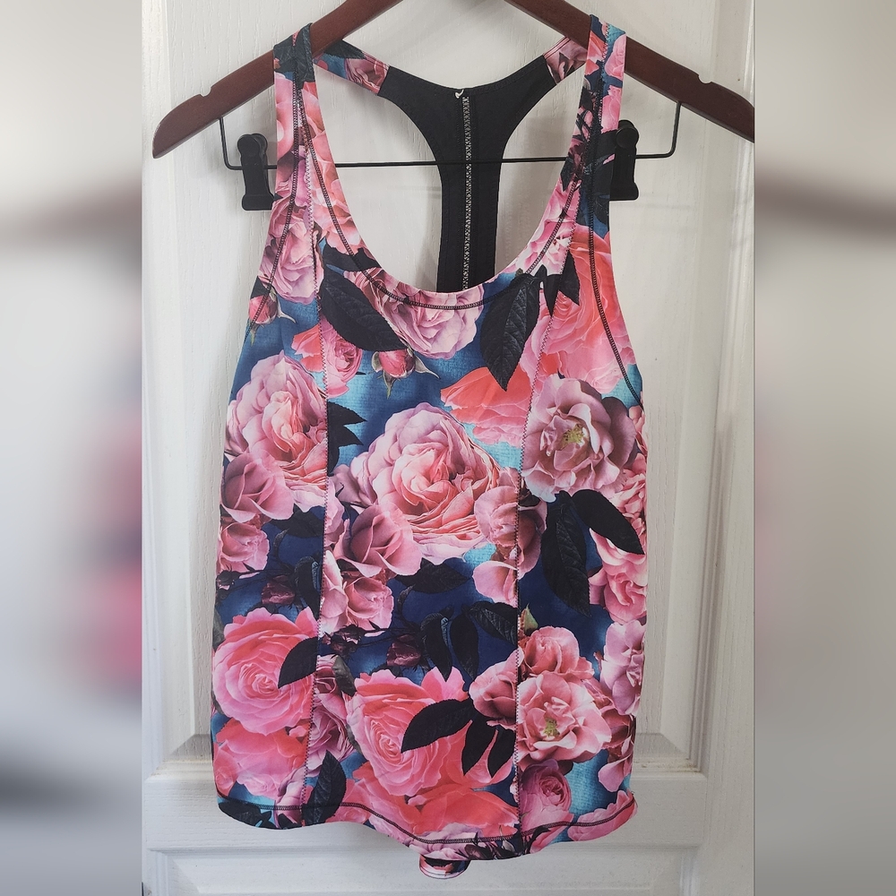 Lululemon Athletica Rose Print Tank Top - Pink and Navy